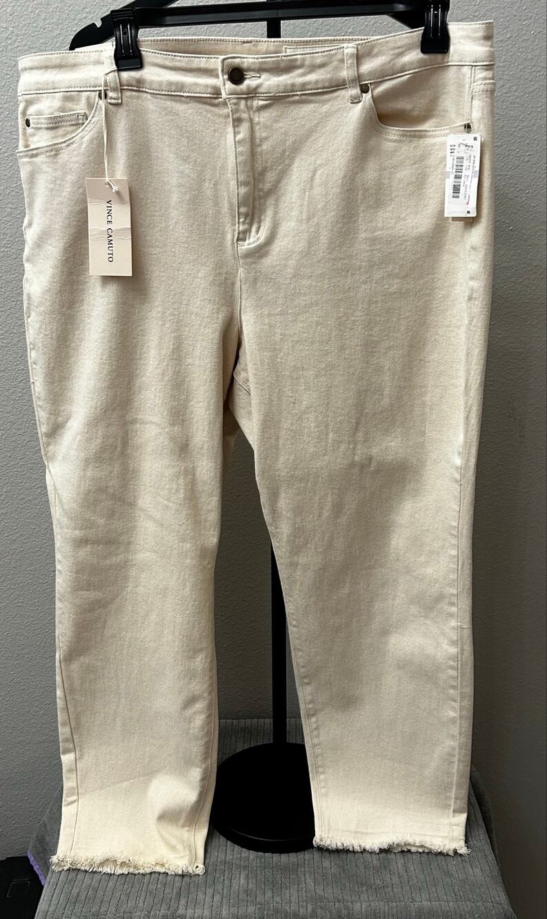 Vince Camuto Skinny Jeans Women 22W Beige Raw Hem NWT Plus Size